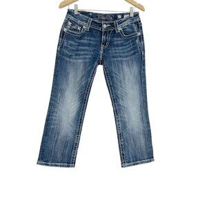 Miss Me Size 27 Signature Cuffed Capri Jeans Pants Denim Embellished Cross